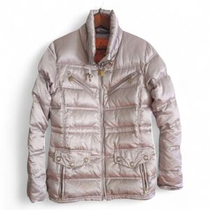 Obermeyer Goose Down Ski Jacket Women's Size 8 Silver Metallic Insulated Winter